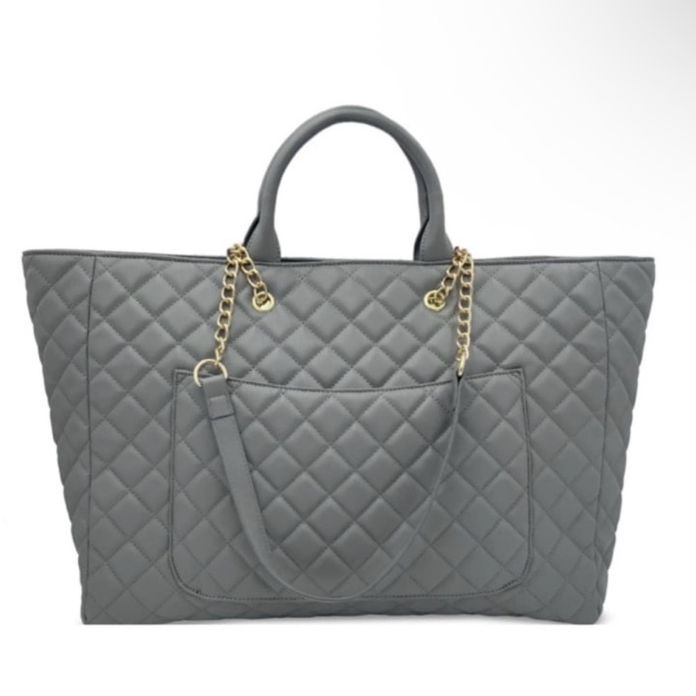 Gilda Paris Gray Quilted Tote Bag NWT Retail $199 - Picture 3 of 5